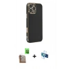 MARSİLYAN™- iPhone 16 Pro Kılıf Yankı Serisi - Siyah 3D Antistatik Seramik Nano Ekran Koruyucu + Raze Metal Kamera Lens - CLTM