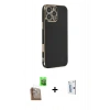 MARSİLYAN™- iPhone 16 Pro Kılıf Yankı Serisi - Siyah Bilvis 0.18mm Plus Cam Ekran Koruyucu + Raze Metal Kamera Lens - CLTM