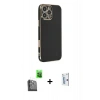 MARSİLYAN™- iPhone 16 Pro Kılıf Yankı Serisi - Siyah Bilvis 0.18mm Plus Cam Ekran Koruyucu + Raze Metal Kamera Lens - SH