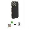 MARSİLYAN™- iPhone 16 Pro Kılıf Yankı Serisi - Siyah Bilvis 3D Cam Ekran Koruyucu + Raze Metal Kamera Lens - CLTM