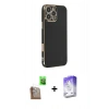 MARSİLYAN™- iPhone 16 Pro Kılıf Yankı Serisi - Siyah Bilvis 5in1 3D Magic Cam Ekran Koruyucu + Çöl Titanyum Raze Metal Kamera Lens