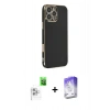 MARSİLYAN™- iPhone 16 Pro Kılıf Yankı Serisi - Siyah Bilvis 5in1 3D Magic Cam Ekran Koruyucu + Raze Metal Kamera Lens - BZ