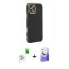MARSİLYAN™- iPhone 16 Pro Kılıf Yankı Serisi - Siyah Bilvis 5in1 5D Magic Hayalet Cam Ekran Koruyucu + Raze Metal Kamera Lens - BZ