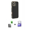 MARSİLYAN™- iPhone 16 Pro Kılıf Yankı Serisi - Siyah Bilvis 5in1 5D Magic Hayalet Cam Ekran Koruyucu + Raze Metal Kamera Lens - SH
