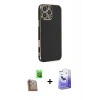 MARSİLYAN™- iPhone 16 Pro Kılıf Yankı Serisi - Siyah Bilvis 5in1 5D Magic Hayalet Cam Ekran Koruyucu + Raze Metal Kamera Lens - CLTM