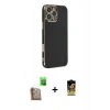 MARSİLYAN™- iPhone 16 Pro Kılıf Yankı Serisi - Siyah Buffer Cam Ekran Koruyucu + Raze Metal Kamera Lens - CLTM