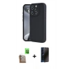 MARSİLYAN™- iPhone 16 Pro Kılıf Yankı Yansıma Özel Seri - Siyah 3D Antistatik Hayalet Cam Ekran Koruyucu + Raze Metal Kamera Lens - CLTM