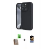 MARSİLYAN™- iPhone 16 Pro Kılıf Yankı Yansıma Özel Seri - Siyah Buffer Hayalet Cam Ekran Koruyucu + Çöl Titanyum Raze Metal Kamera Lens