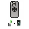 MARSİLYAN™- iPhone 16 Pro Kılıf Yörünge Çizgi - Siyah 360 Mat Full Body Arka Koruyucu + Raze Metal Kamera Lens - SH