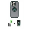 MARSİLYAN™- iPhone 16 Pro Kılıf Yörünge Çizgi - Siyah 360 Mat Full Body Arka Koruyucu + Raze Metal Kamera Lens - SH