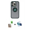 MARSİLYAN™- iPhone 16 Pro Kılıf Yörünge Çizgi - Siyah 3D Antistatik Cam Ekran Koruyucu + Raze Metal Kamera Lens - CLTM