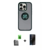 MARSİLYAN™- iPhone 16 Pro Kılıf Yörünge Çizgi - Siyah 3D Antistatik Hayalet Cam Ekran Koruyucu + Raze Metal Kamera Lens - SH