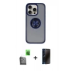 MARSİLYAN™- iPhone 16 Pro Kılıf Yörünge Çizgi - Siyah 3D Antistatik Hayalet Cam Ekran Koruyucu + Raze Metal Kamera Lens - SH