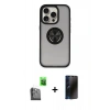 MARSİLYAN™- iPhone 16 Pro Kılıf Yörünge Çizgi - Siyah 3D Antistatik Hayalet Cam Ekran Koruyucu + Raze Metal Kamera Lens - SH