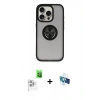 MARSİLYAN™- iPhone 16 Pro Kılıf Yörünge Çizgi - Siyah 3D Antistatik Seramik Nano Ekran Koruyucu + Raze Metal Kamera Lens - BZ