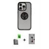 MARSİLYAN™- iPhone 16 Pro Kılıf Yörünge Çizgi - Siyah Bilvis 3D Mat Cam Ekran Koruyucu + Raze Metal Kamera Lens - SH