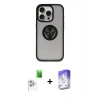 MARSİLYAN™- iPhone 16 Pro Kılıf Yörünge Çizgi - Siyah Bilvis 5in1 3D Magic Cam Ekran Koruyucu + Raze Metal Kamera Lens - BZ