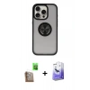 MARSİLYAN™- iPhone 16 Pro Kılıf Yörünge Çizgi - Siyah Bilvis 5in1 5D Magic Hayalet Cam Ekran Koruyucu + Çöl Titanyum Raze Metal Kamera Lens