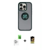 MARSİLYAN™- iPhone 16 Pro Kılıf Yörünge Çizgi - Siyah Buffer Cam Ekran Koruyucu + Raze Metal Kamera Lens - BZ