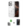 MARSİLYAN™- iPhone 16 Pro Kılıf Yörünge Form - Siyah 3D Antistatik Hayalet Cam Ekran Koruyucu + Raze Metal Kamera Lens - SH