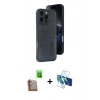 MARSİLYAN™- iPhone 16 Pro Kılıf Yörünge Işık Serisi - Siyah 3D Antistatik Cam Ekran Koruyucu + Raze Metal Kamera Lens - CLTM