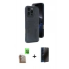 MARSİLYAN™- iPhone 16 Pro Kılıf Yörünge Işık Serisi - Siyah 3D Antistatik Hayalet Cam Ekran Koruyucu + Raze Metal Kamera Lens - CLTM