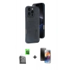 MARSİLYAN™- iPhone 16 Pro Kılıf Yörünge Işık Serisi - Siyah 3D Antistatik Mat Seramik Nano Ekran Koruyucu + Raze Metal Kamera Lens - SH