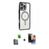 MARSİLYAN™- iPhone 16 Pro Kılıf Zirve Doku Prime - Siyah 3D Antistatik Mat Seramik Nano Ekran Koruyucu + Siyah Raze Metal Kamera Lens