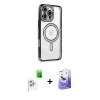 MARSİLYAN™- iPhone 16 Pro Kılıf Zirve Doku Prime - Siyah Bilvis 5in1 5D Magic Hayalet Cam Ekran Koruyucu + Raze Metal Kamera Lens - BZ