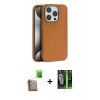MARSİLYAN™- iPhone 16 Pro Kılıf Zirve Modern Prime - Şeffaf 360 Full Body Arka Koruyucu + Çöl Titanyum Raze Metal Kamera Lens