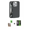 MARSİLYAN™- iPhone 16 Pro Kılıf Zirve Modern Prime - Şeffaf 360 Full Body Arka Koruyucu + Çöl Titanyum Raze Metal Kamera Lens