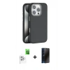 MARSİLYAN™- iPhone 16 Pro Kılıf Zirve Modern Prime - Siyah 3D Antistatik Hayalet Cam Ekran Koruyucu + Raze Metal Kamera Lens - BZ