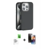 MARSİLYAN™- iPhone 16 Pro Kılıf Zirve Modern Prime - Siyah 3D Antistatik Mat Seramik Nano Ekran Koruyucu + Raze Metal Kamera Lens - BZ
