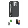 MARSİLYAN™- iPhone 16 Pro Kılıf Zirve Modern Prime - Siyah 3D Antistatik Mat Seramik Nano Ekran Koruyucu + Raze Metal Kamera Lens - SH