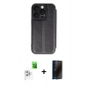 MARSİLYAN™- iPhone 16 Pro Kılıf Zirve Yansıma Serisi - Siyah 3D Antistatik Hayalet Cam Ekran Koruyucu + Raze Metal Kamera Lens - BZ