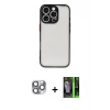 MARSİLYAN™- iPhone 16 Pro Max Kılıf Ahenk Çizgi Serisi - Şeffaf 360 Full Body Arka Koruyucu + Gri Pers Alüminyum Kamera Lens