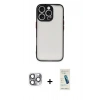 MARSİLYAN™- iPhone 16 Pro Max Kılıf Ahenk Çizgi Serisi - Şeffaf Pasifik Cam Ekran Koruyucu + Gri Pers Alüminyum Kamera Lens