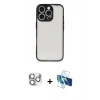MARSİLYAN™- iPhone 16 Pro Max Kılıf Ahenk Çizgi Serisi - Siyah 3D Antistatik Cam Ekran Koruyucu + Pers Alüminyum Kamera Lens - GS