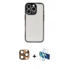 MARSİLYAN™- iPhone 16 Pro Max Kılıf Ahenk Çizgi Serisi - Siyah 3D Antistatik Cam Ekran Koruyucu + Pers Alüminyum Kamera Lens - CLTM