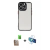 MARSİLYAN™- iPhone 16 Pro Max Kılıf Ahenk Çizgi Serisi - Siyah 3D Antistatik Cam Ekran Koruyucu + Raze Metal Kamera Lens - CLTM