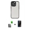 MARSİLYAN™- iPhone 16 Pro Max Kılıf Ahenk Çizgi Serisi - Siyah 3D Antistatik Hayalet Cam Ekran Koruyucu + Raze Metal Kamera Lens - SH