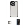MARSİLYAN™- iPhone 16 Pro Max Kılıf Ahenk Çizgi Serisi - Siyah 3D Antistatik Hayalet Cam Ekran Koruyucu + PVD Metal Kamera Lens - GD