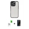 MARSİLYAN™- iPhone 16 Pro Max Kılıf Ahenk Çizgi Serisi - Siyah 3D Antistatik Hayalet Cam Ekran Koruyucu + Raze Metal Kamera Lens - BZ