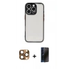 MARSİLYAN™- iPhone 16 Pro Max Kılıf Ahenk Çizgi Serisi - Siyah 3D Antistatik Hayalet Cam Ekran Koruyucu + Pers Alüminyum Kamera Lens - CLTM