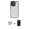 MARSİLYAN™- iPhone 16 Pro Max Kılıf Ahenk Çizgi Serisi - Siyah 3D Antistatik Hayalet Cam Ekran Koruyucu + Pers Alüminyum Kamera Lens - GS