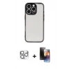 MARSİLYAN™- iPhone 16 Pro Max Kılıf Ahenk Çizgi Serisi - Siyah 3D Antistatik Mat Seramik Nano Ekran Koruyucu + Pers Alüminyum Kamera Lens - GS