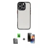 MARSİLYAN™- iPhone 16 Pro Max Kılıf Ahenk Çizgi Serisi - Siyah 3D Antistatik Mat Seramik Nano Ekran Koruyucu + Raze Metal Kamera Lens - SH