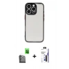 MARSİLYAN™- iPhone 16 Pro Max Kılıf Ahenk Çizgi Serisi - Siyah Bilvis 3X AR Hayalet Cam Ekran Koruyucu + Raze Metal Kamera Lens - SH