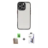 MARSİLYAN™- iPhone 16 Pro Max Kılıf Ahenk Çizgi Serisi - Siyah Bilvis 3X AR Hayalet Cam Ekran Koruyucu + Raze Metal Kamera Lens - CLTM