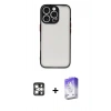 MARSİLYAN™- iPhone 16 Pro Max Kılıf Ahenk Çizgi Serisi - Siyah Bilvis 5in1 3D Magic Cam Ekran Koruyucu + Gümüş PVD Metal Kamera Lens